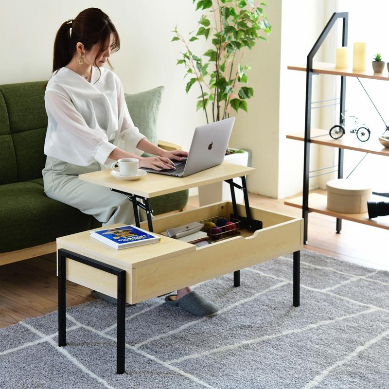 【美品】昇降式テーブル 収納付き　在宅ワークに　JK-PLAN KKS-0025 JK-PLAN（ジェイケイ・プラン） リフティングテーブル サイドテーブル