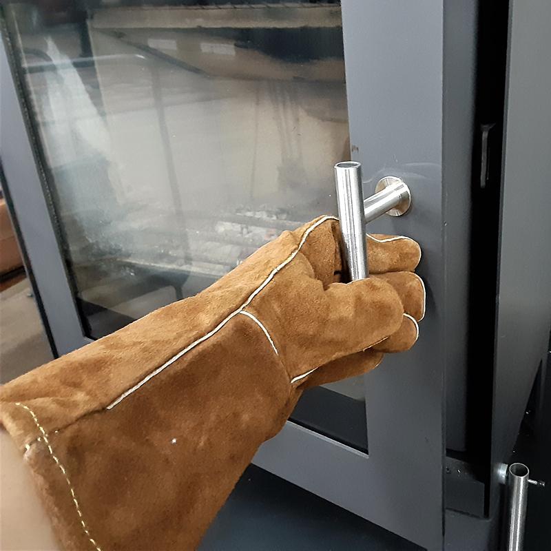 グローブ 手袋 薪ストーブ用 暖炉用 牛皮 レザー 本革 耐熱 茶色