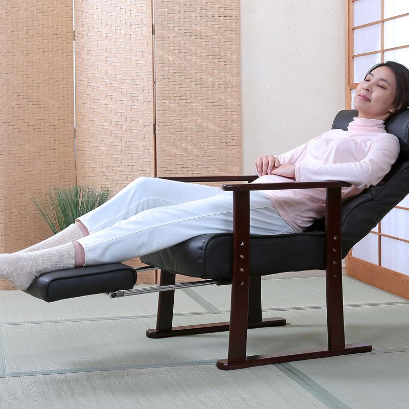 【美品】リクライニングチェア ブラック 合成皮革　1人掛け　折りたたみ 美品 快適 リクライニングチェア ブラック 折りたたみ式 合皮レザー 黒