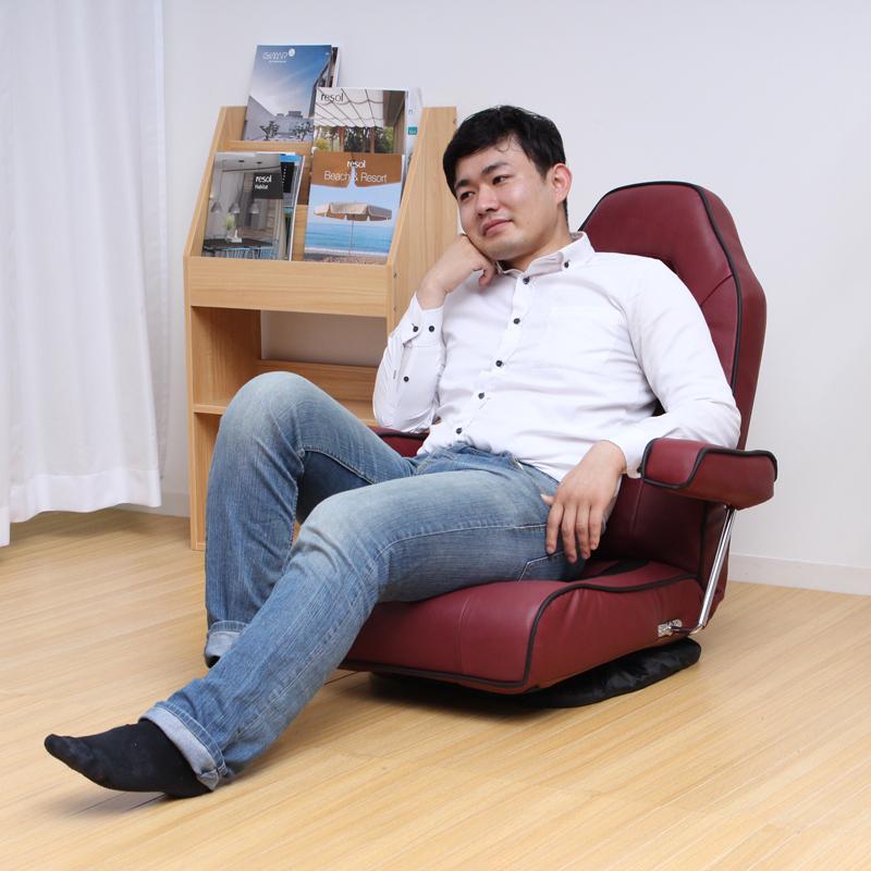 谷村実業 座椅子 回転 回転式 リクライニング ハイバック 肘掛付き