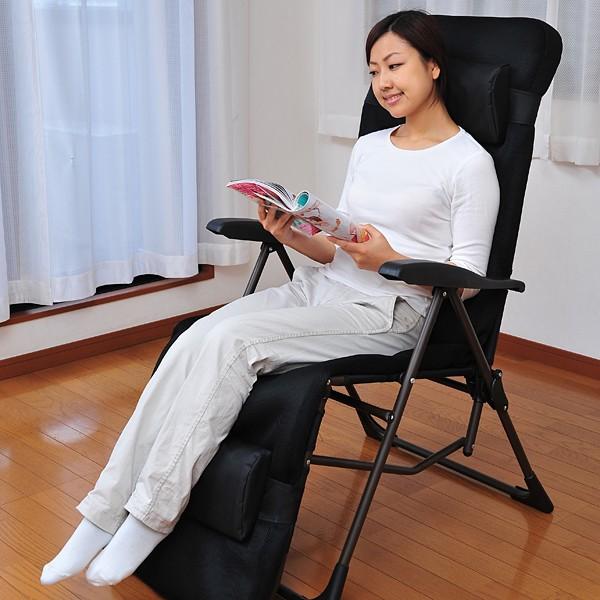 美品 快適 リクライニングチェア ブラック 折りたたみ式 合皮レザー 黒