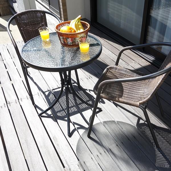 谷村実業 ラタン調ガーデンチェアー ガラステーブル ガーデンテーブル