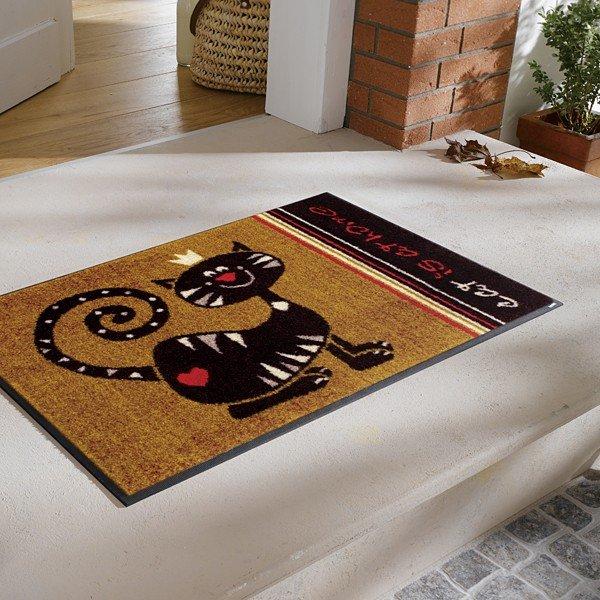 ラグ フロアマット 50 75cm ねこ キャラクラー 猫 イラスト 茶色 ネコ 英語 玄関 キッチン リビング 屋内 屋外 バスマット お風呂場 トイレ うさぎ屋 株式会社一兎 通販 Paypayモール