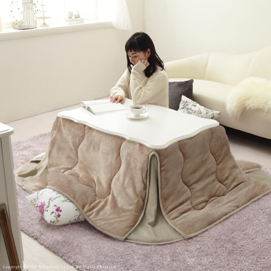 猫脚こたつ　白　90×60cm コタツセット こたつテーブル 90×60cm 長方形 白 ホワイト 猫脚