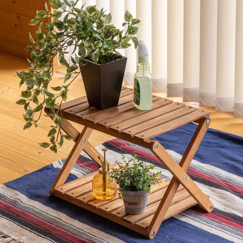 折りたたみ式木製ラック アカシア　オイル仕上げ　積み重ねできる2セット 折りたたみ式木製ラック アカシア オイル仕上げ 積み重ねできる2セット