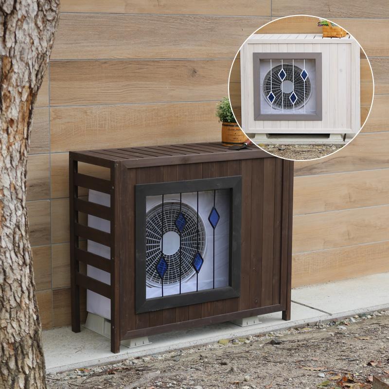 室外機カバー 木製 白 茶色 おしゃれ レトロ エアコン 室外機
