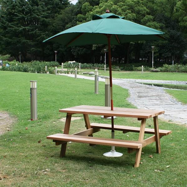 ガーデンテーブル 木製 日本製 パラソル穴 四人掛け テーブル 屋外