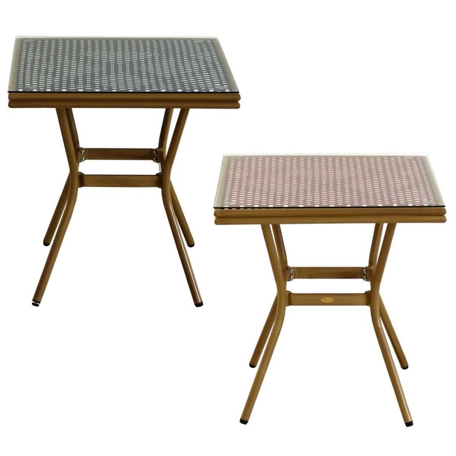 ガーデンテーブル 70×70cm 正方形 ガラス天板 テーブル 屋外