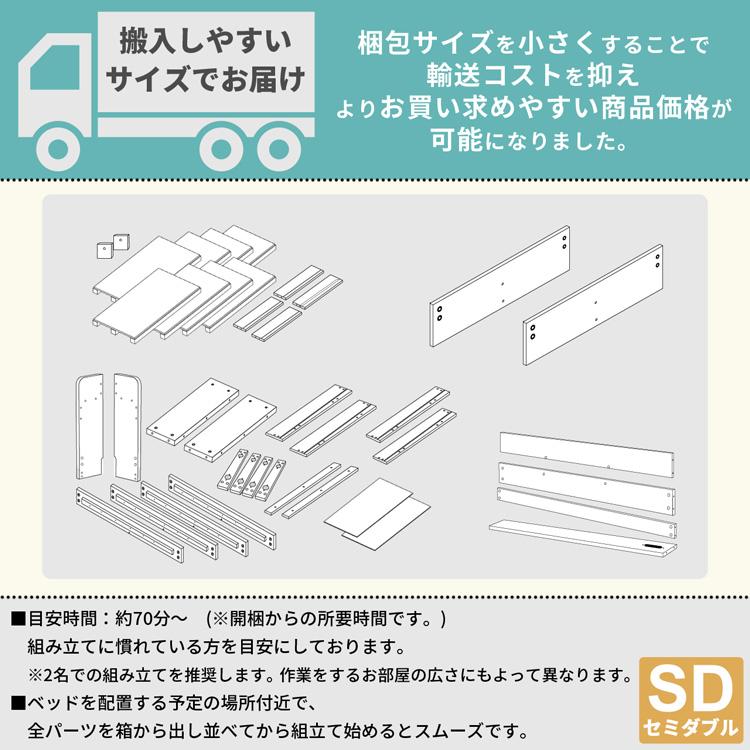 ベッドフレーム SD セミダブル 幅120cm 引き出し 収納付き おしゃれ USBポート コンセント 付き 収納スペース  左右 入れ替え可能 ヘッドボード 宮棚 巾木避け｜usagi-shop｜15