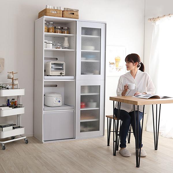 ホームテイスト 食器棚 スライド ガラス扉 キッチン収納 キッチン