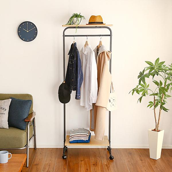 ブラック ハンガーラック おしゃれ 西海岸 カフェ風インテリア スリム ナチュラル カントリー Cafe風 うさぎ屋 株式会社一兎 通販 棚付き 棚置き ラック ハンガー 洋服収納 コート ワンピース 吊るす ブラック