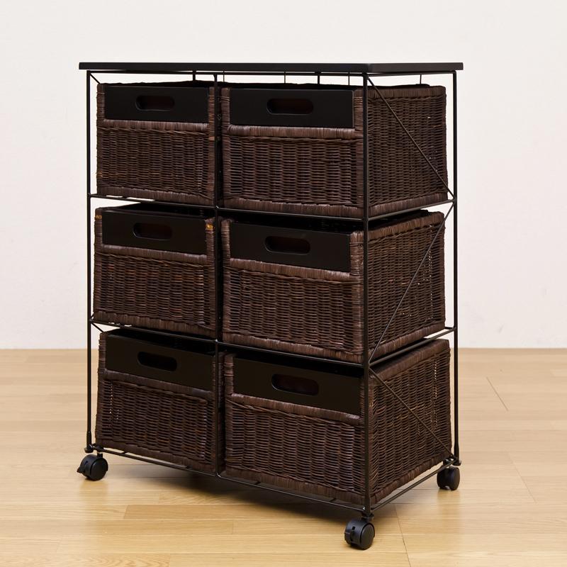 チェスト キャスター付き アジアン 大容量 収納 6杯 かご カゴ 籠 篭