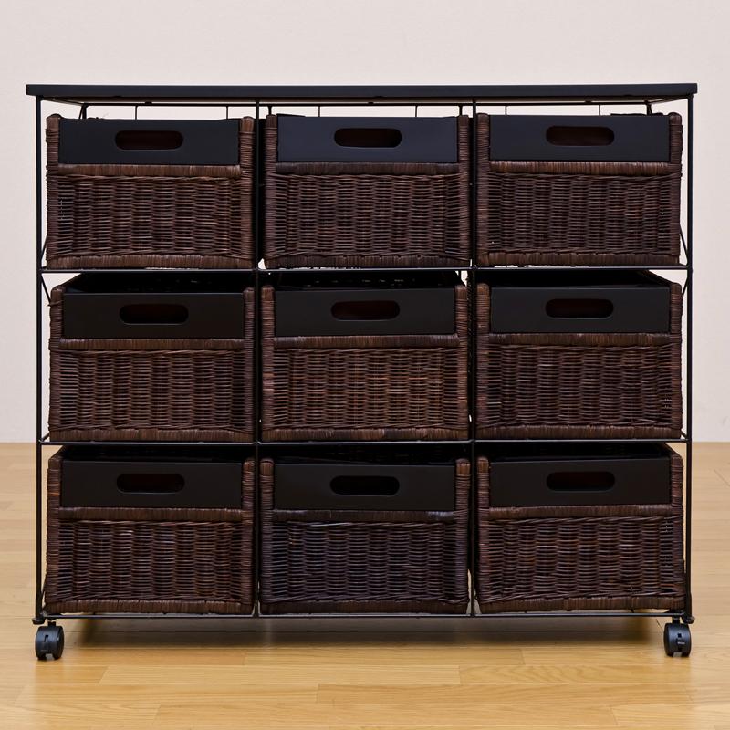 黒アイアン ラタンラック×8引出し バスケット棚 キャスター付 黒アイアン ラタンラック×8引出し バスケット棚 キャスター付 【公式通販】