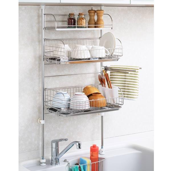水切りラック シンク 突っ張り つっぱり 水切り台 3段 ステンレス