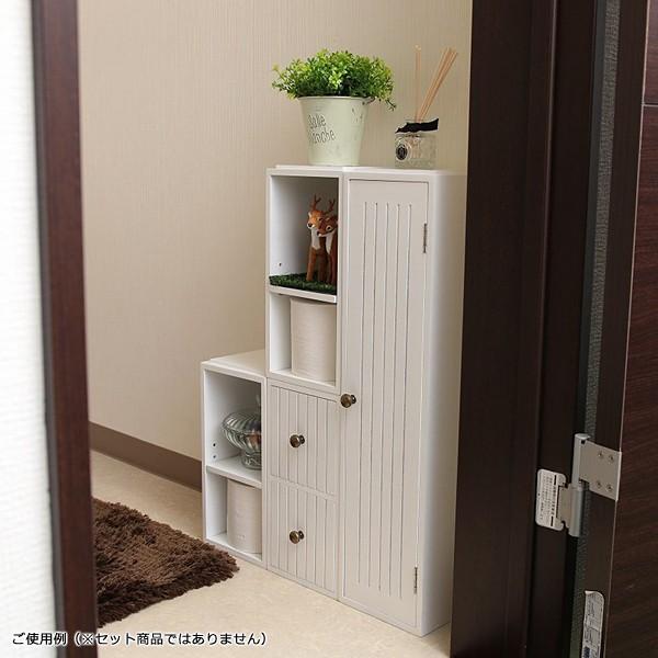 トイレラック 収納棚 スリム おしゃれ 生理用品 扉つき 2段 可動棚 白 ホワイト 北欧 取っ手付き 掃除用具入れ トイレ掃除ブラシ入れ 収納棚 | ブランド登録なし | 04
