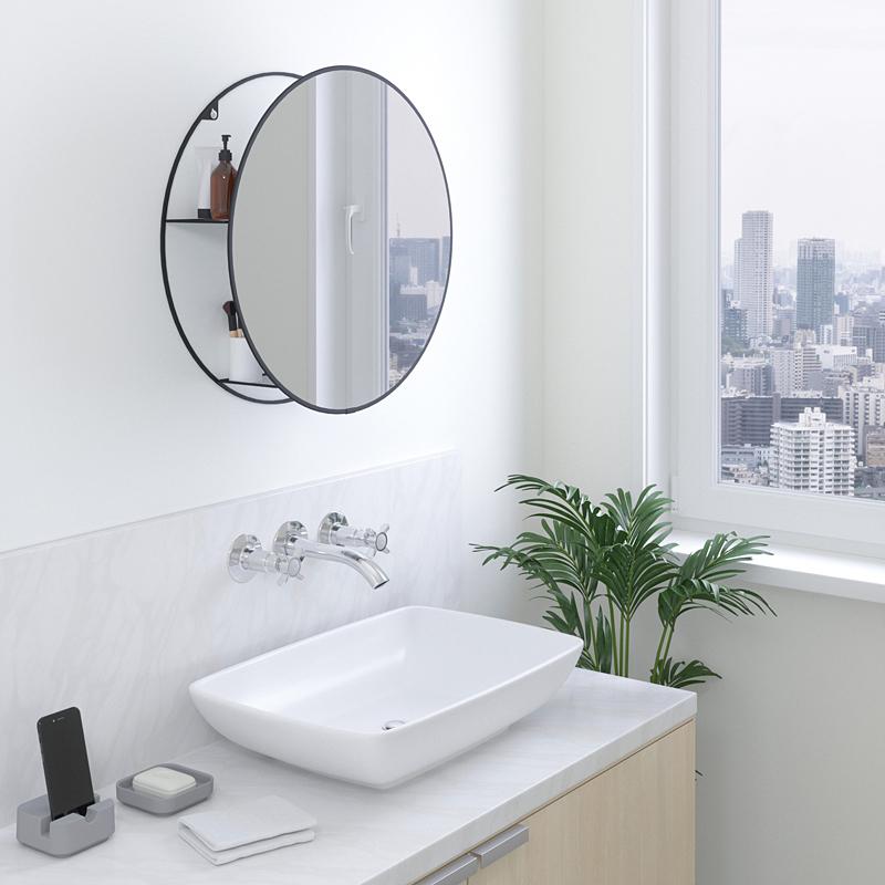 ミラー 鏡 壁掛け ウォールミラー 洗面所 壁面 円形 丸型 収納 棚