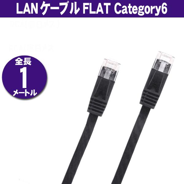 LANケーブル フラット CAT6 1m ブラック Category 6 cable (U)｜usagi