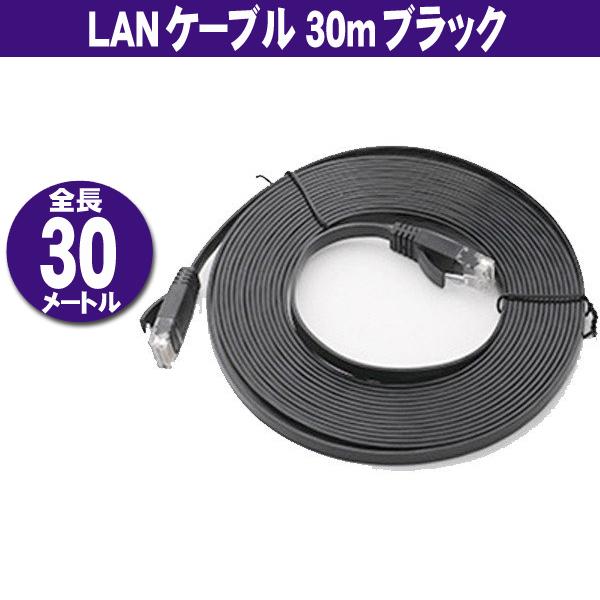 LANケーブル フラット CAT6 30m ブラック Category 6 cable｜usagi