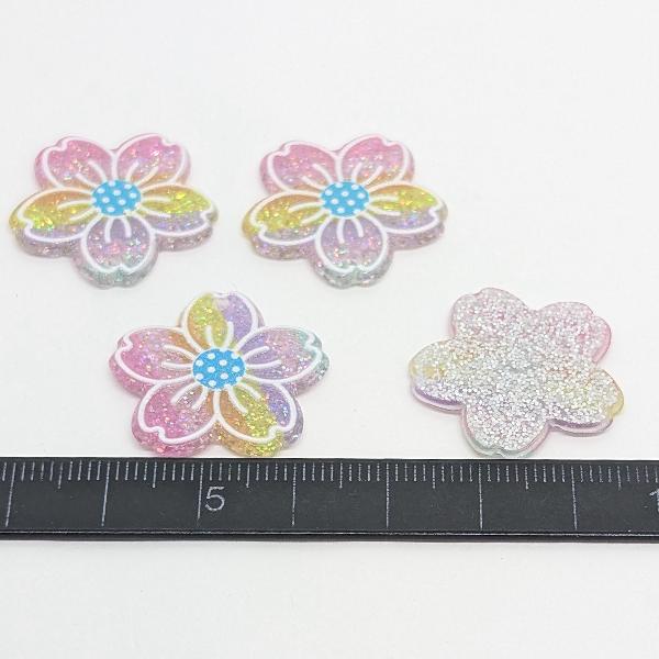 桜 チャーム さくら 23.5mm 4個 ラメ アクリルチャーム 和風 サクラ