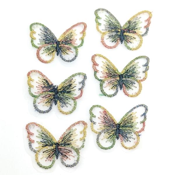 刺繍 バタフライ レースモチーフ 蝶々 28mm 6枚 Bカラー 縫い付け