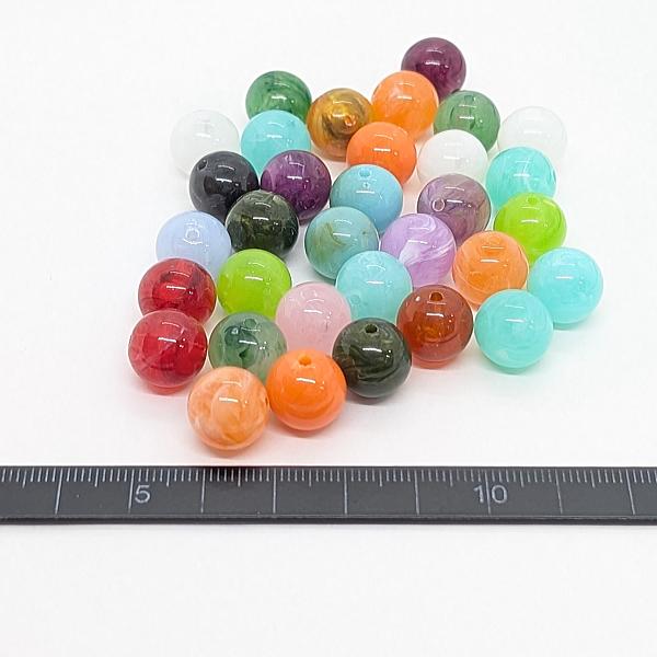 大きめ アクリルビーズ 天然石調 マーブル 丸 ラウンド 12mm 約30個 