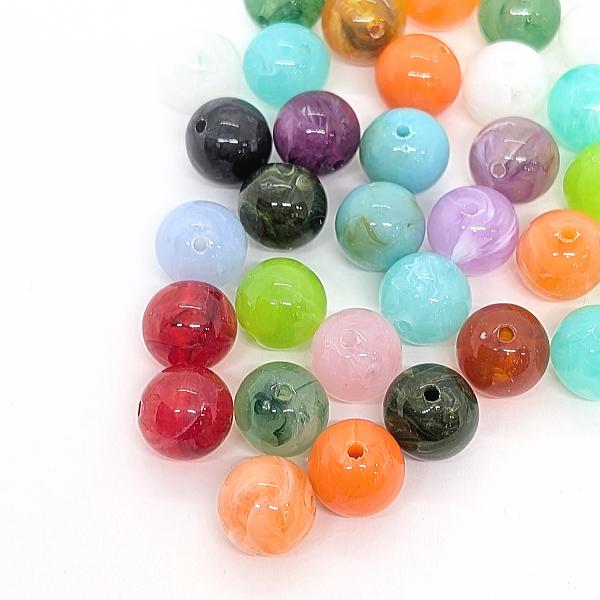 大きめ アクリルビーズ 天然石調 マーブル 丸 ラウンド 12mm 約30個 