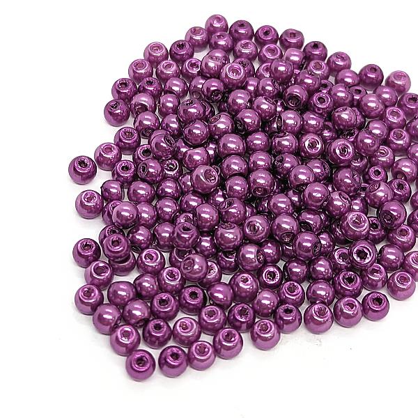 ビーズ ガラスパール パールビーズ 3.5mm〜4mm パープル系 紫色 約10 