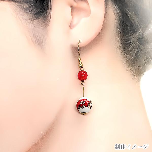 ビーズ 花 和柄 陶器ビーズ 12mm 6個 レッド系 赤 和風 フラワー