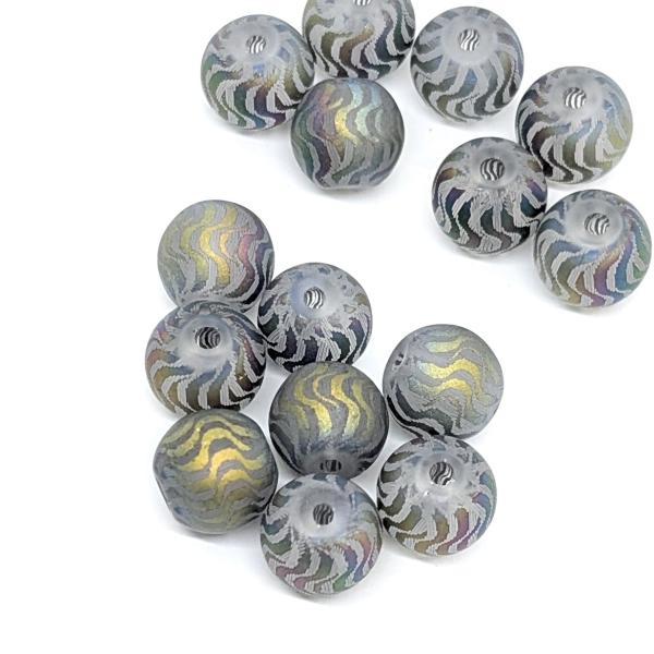 ガラスビーズ 和柄 8mm〜8.5mm 8個 カラフル系 和風 貫通穴 艶消し 波