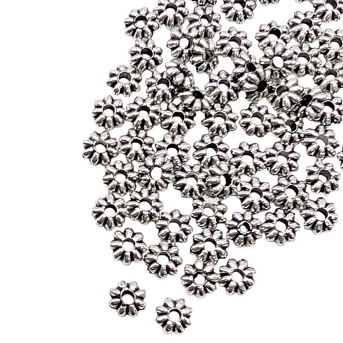 スペーサービーズ 花 5mm〜5.5mm 約60個 アンティークシルバー色