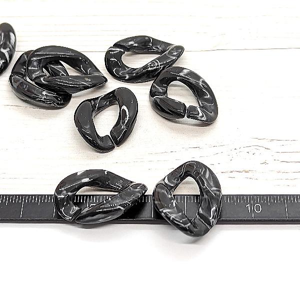アクリルビーズ コマチェーンパーツ 29mm 10個 ブラック 黒系