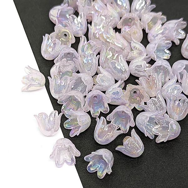 フラワー ビーズ 花 チューリップ 10mm オーロラ加工 約50個 パープル