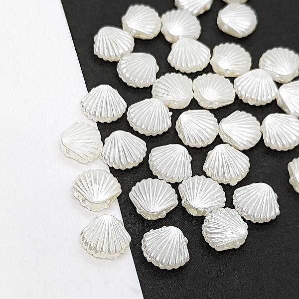 アクリルビーズ パール調 シェル 貝 デザイン 10mm 約30個 アイボリー