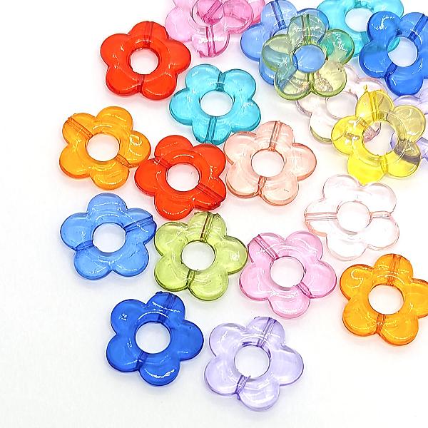 ビーズ フラワービーズ 19mm クリア ミックスカラー 約20個 5花びら