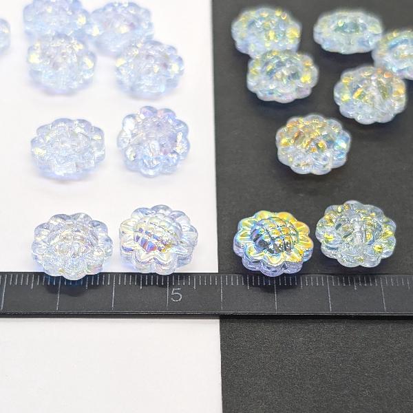ガラスビーズ 向日葵 花 15mm 6個 スチールブルー ABカラーメッキ