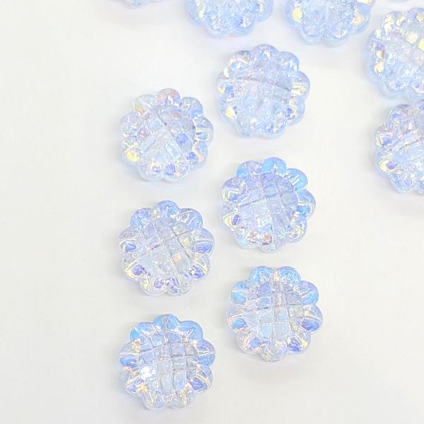 ガラスビーズ 向日葵 花 15mm 6個 スチールブルー ABカラーメッキ 