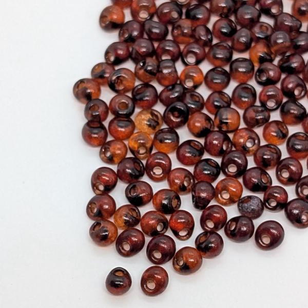 ガラスチャーム ドロップ 5mm×4mm 約100個 ブラウン系 横穴 ビーズ