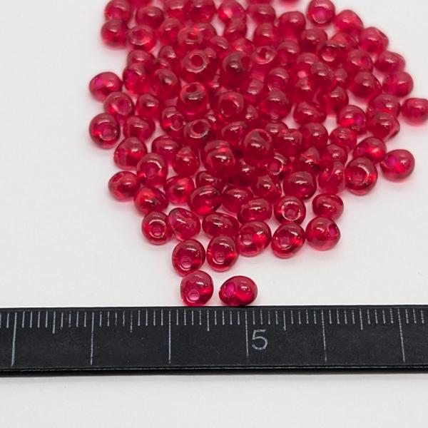 ガラスチャーム ドロップ 5mm×4mm 約100個 レッド 赤色 横穴 ビーズ