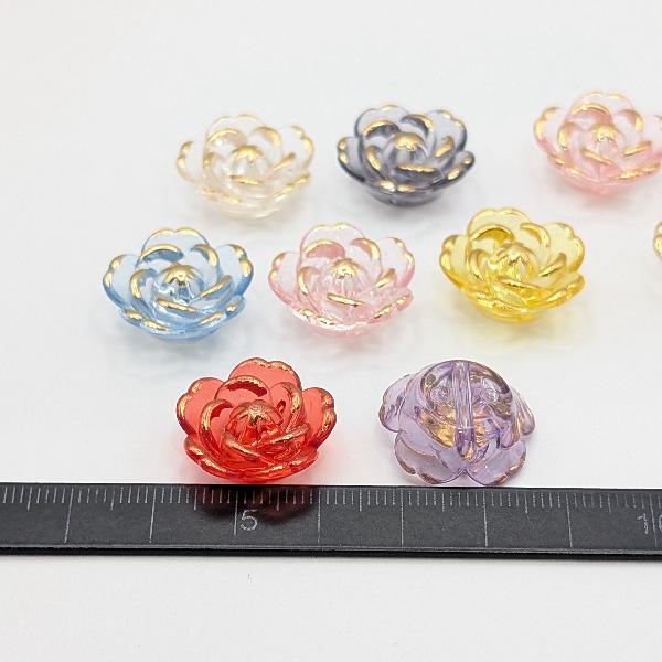 フラワービーズ 19mm 色ランダム10個 ゴールドパイピング 縁取り