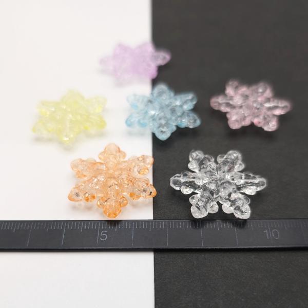 ビーズ 雪の結晶 30mm アクリル製 色ランダム ミックスカラー 6個