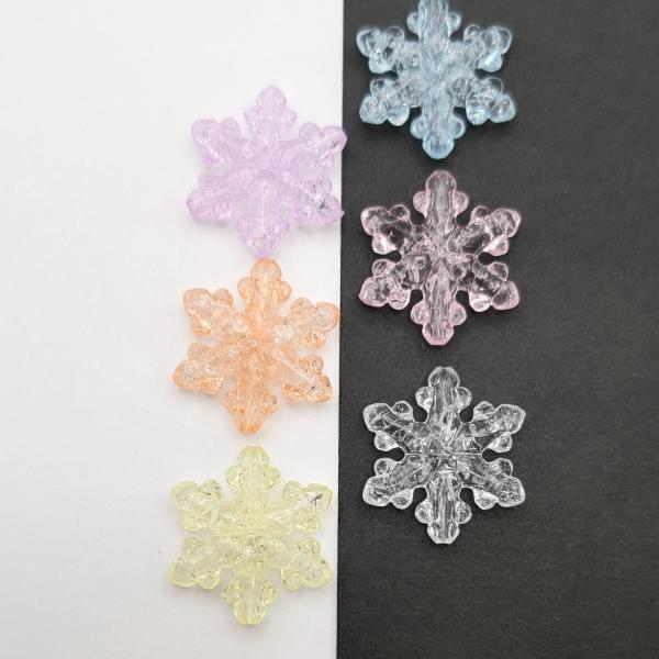 ビーズ 雪の結晶 30mm アクリル製 色ランダム ミックスカラー 6個