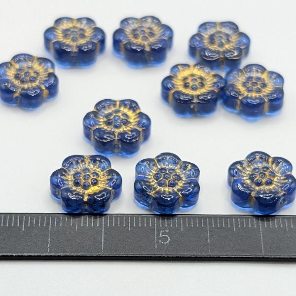 ガラスビーズ フラワー 花 13mm×14mm 8個 ダークブルー 青色