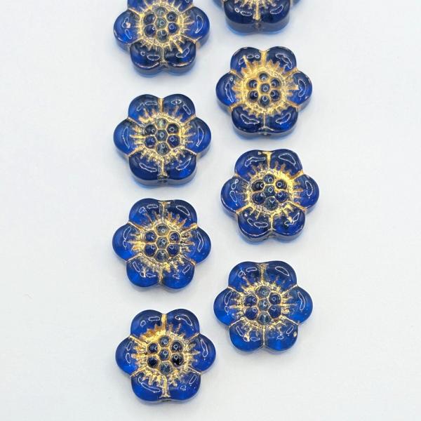 ガラスビーズ フラワー 花 13mm×14mm 8個 ダークブルー 青色