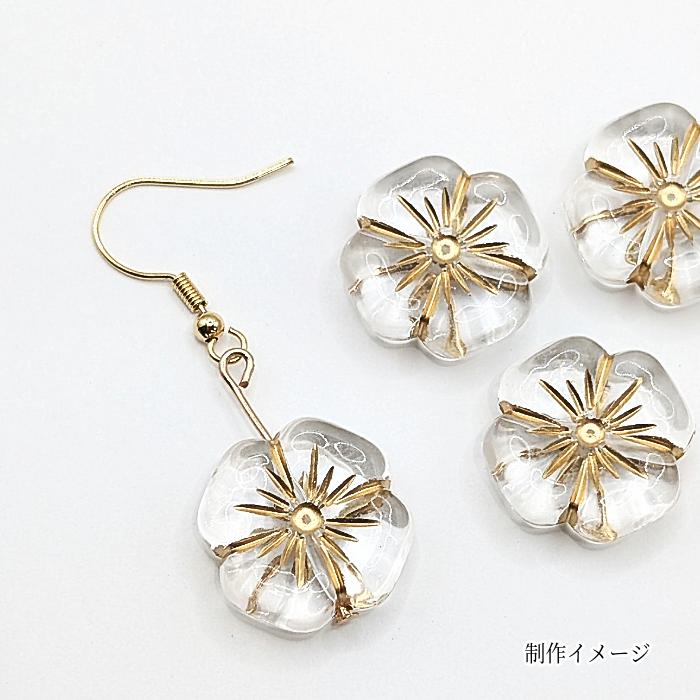 フラワービーズ アンティーク調 花 アクリルビーズ 20mm 6個 クリア