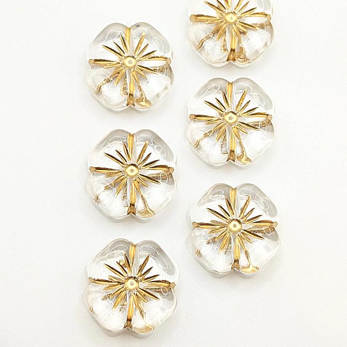 フラワービーズ アンティーク調 花 アクリルビーズ 20mm 6個 クリア