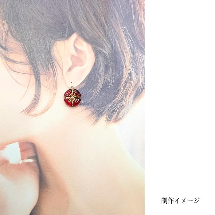 フラワービーズ アンティーク調 花 アクリルビーズ 20mm 6個 レッド