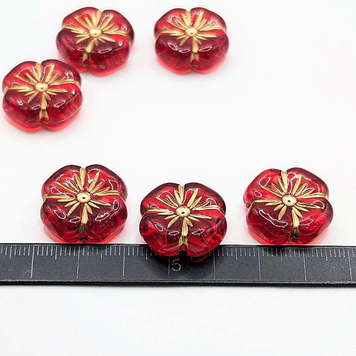 フラワービーズ アンティーク調 花 アクリルビーズ 20mm 6個 レッド