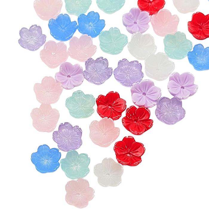 フラワービーズ 桜 9mm 小花 ビーズ 樹脂製 ランダムミックスカラー 約