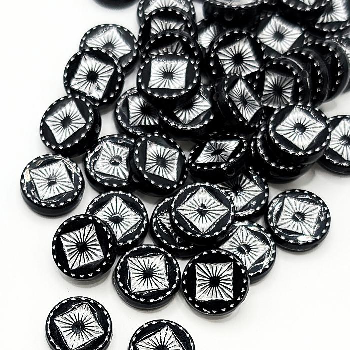 アンティーク調 アクリルビーズ 平丸 15mm 8個 ブラック サークル