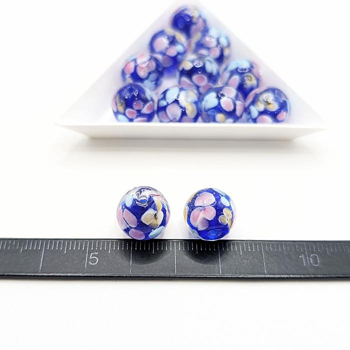 ガラスビーズ 花 ランプワークビーズ 約12mm ブルー 2個 和柄 フラワー